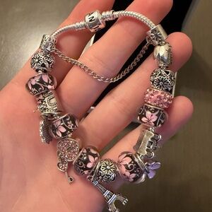 Pandora Pink and Silver Charm Bracelet